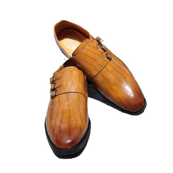 Shein Faux Croc Triple Monk Buckle Strap Loafers Dress Shoes 47 - Picture 9 of 11